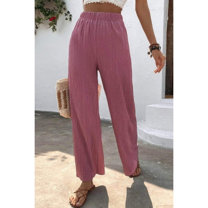 Textured Wide Leg Palazzo Pants Image 2