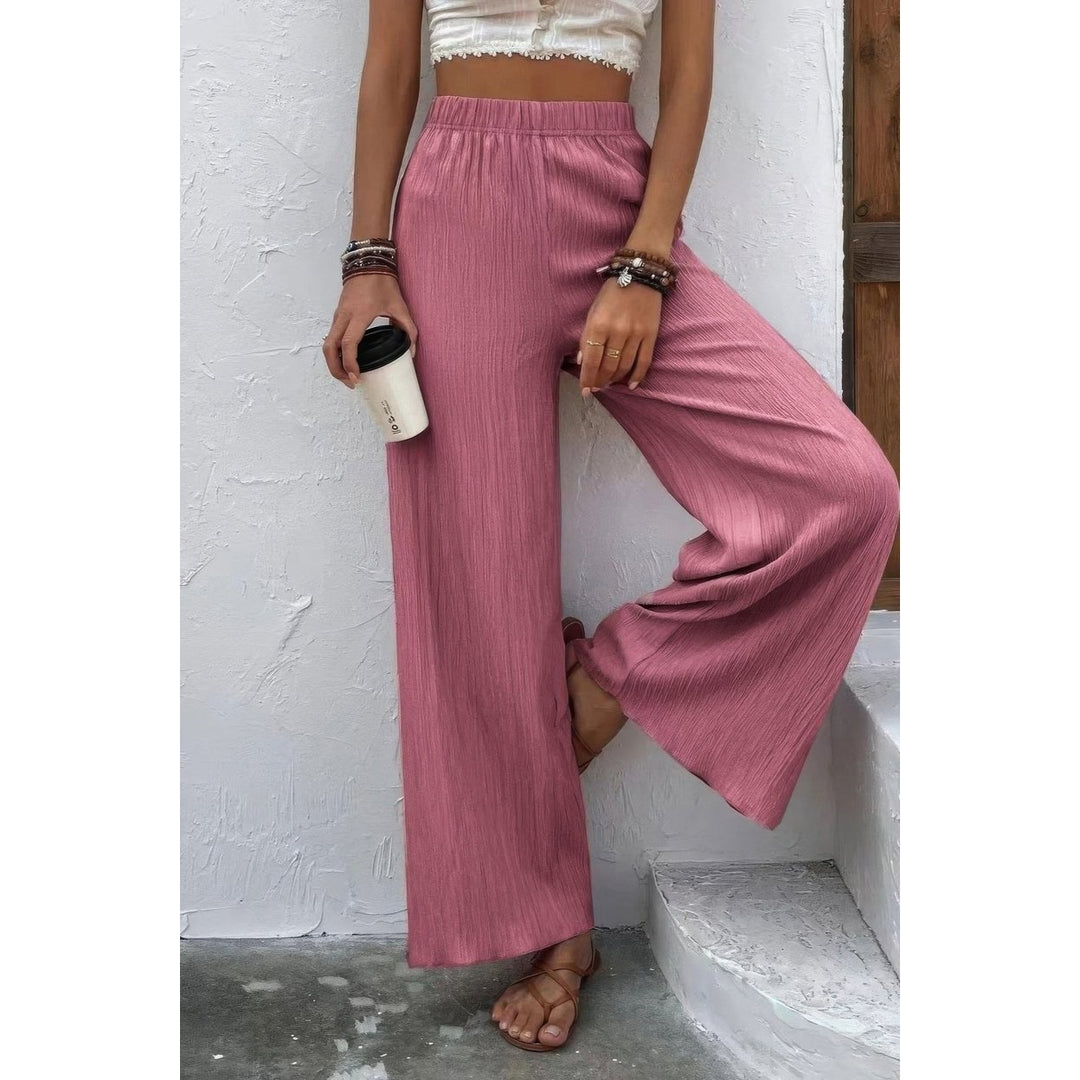 Textured Wide Leg Palazzo Pants Image 3