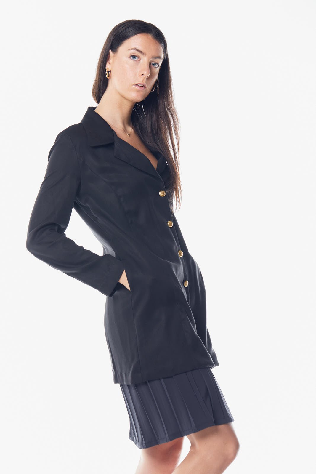 The Grace Long Blazer Dress in Black Image 3