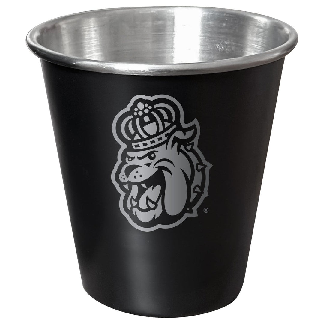 James Madison Dukes Engraved 2oz Tin Shot Glass Black Matte Coating Officially Licensed Collegiate Product Image 1