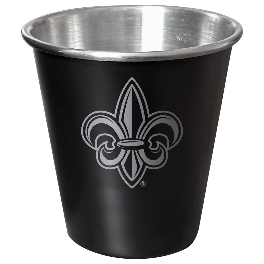 Louisiana at Lafayette Ragin Cajuns Engraved 2oz Tin Shot Glass Black Matte Coating Officially Licensed Collegiate Image 1