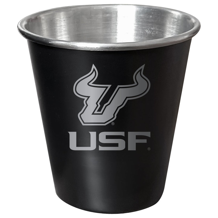 South Florida Bulls Engraved 2oz Tin Shot Glass Black Matte Coating Officially Licensed Collegiate Product Image 1