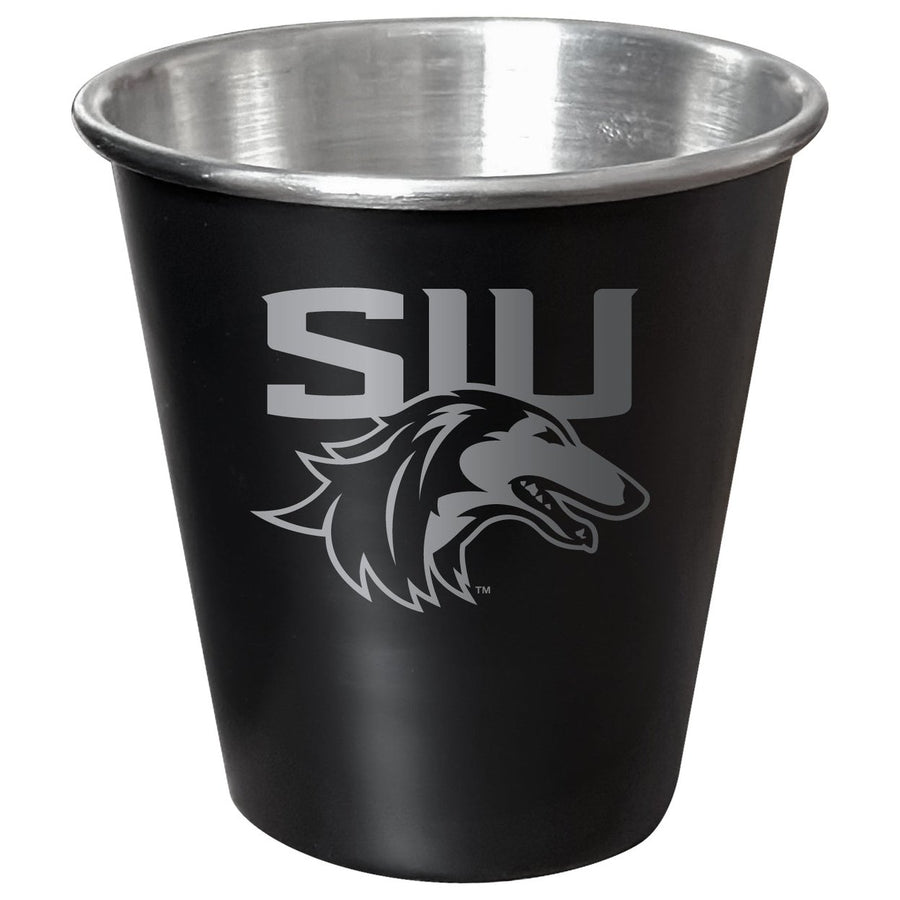 Southern Illinois Salukis Engraved 2oz Tin Shot Glass Black Matte Coating Officially Licensed Collegiate Product Image 1