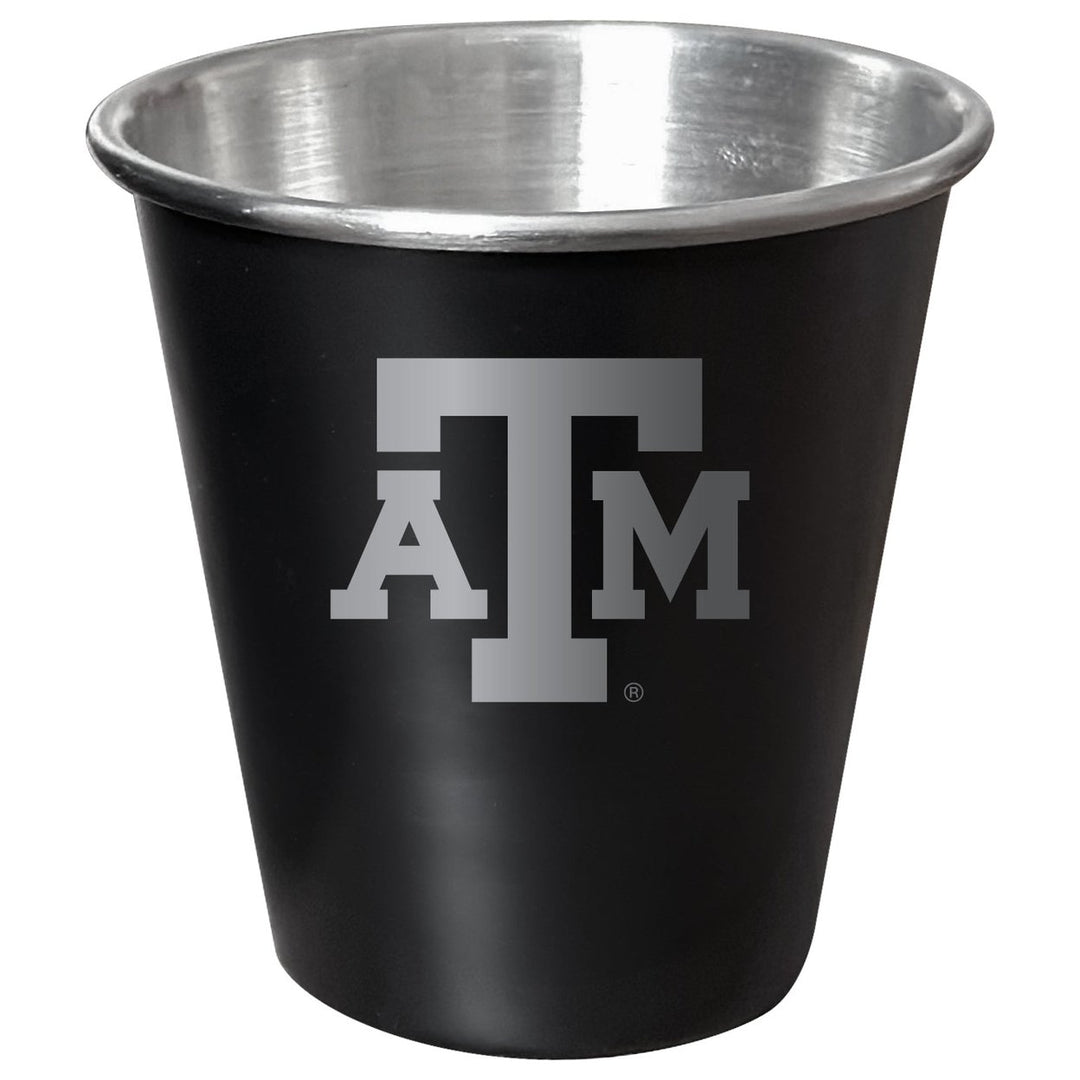 Texas AandM Aggies Engraved 2oz Tin Shot Glass Black Matte Coating Officially Licensed Collegiate Product Image 1