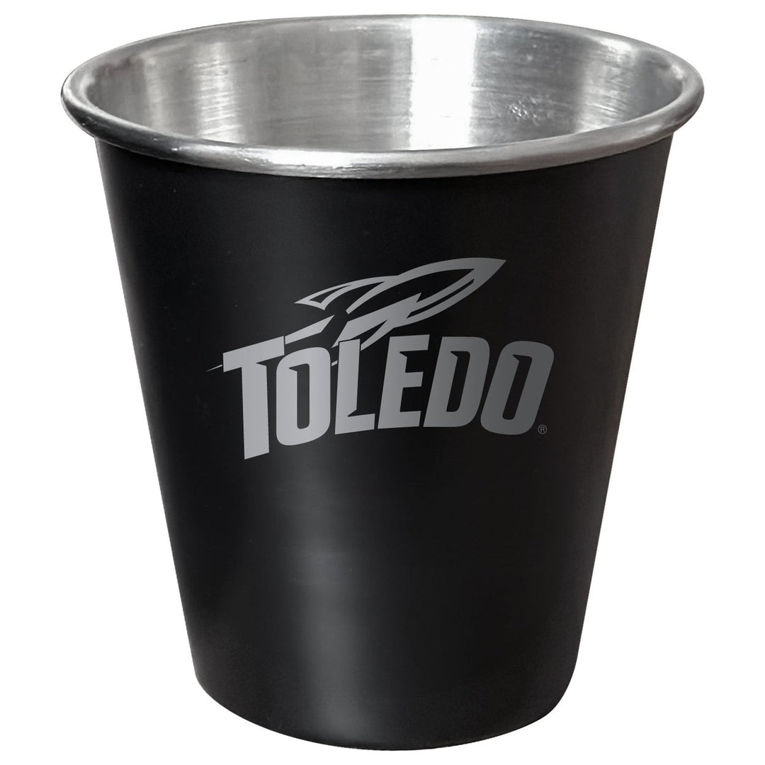 Toledo Rockets Engraved 2oz Tin Shot Glass Black Matte Coating Officially Licensed Collegiate Product Image 1