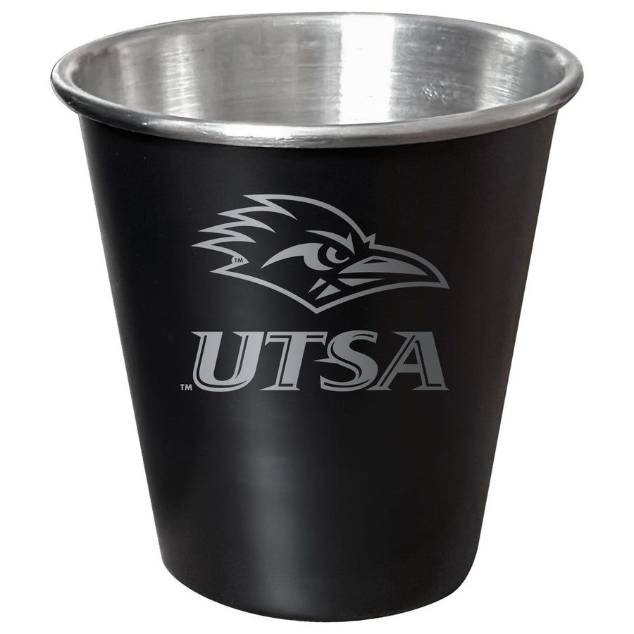 UTSA Road Runners Engraved 2oz Tin Shot Glass Black Matte Coating Officially Licensed Collegiate Product Image 1