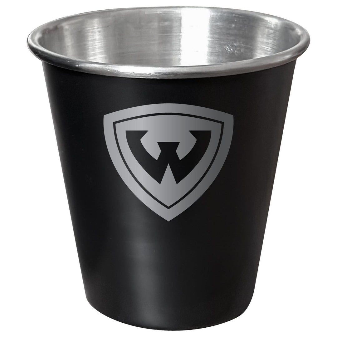 Wayne State Engraved 2oz Tin Shot Glass Black Matte Coating Officially Licensed Collegiate Product Image 1