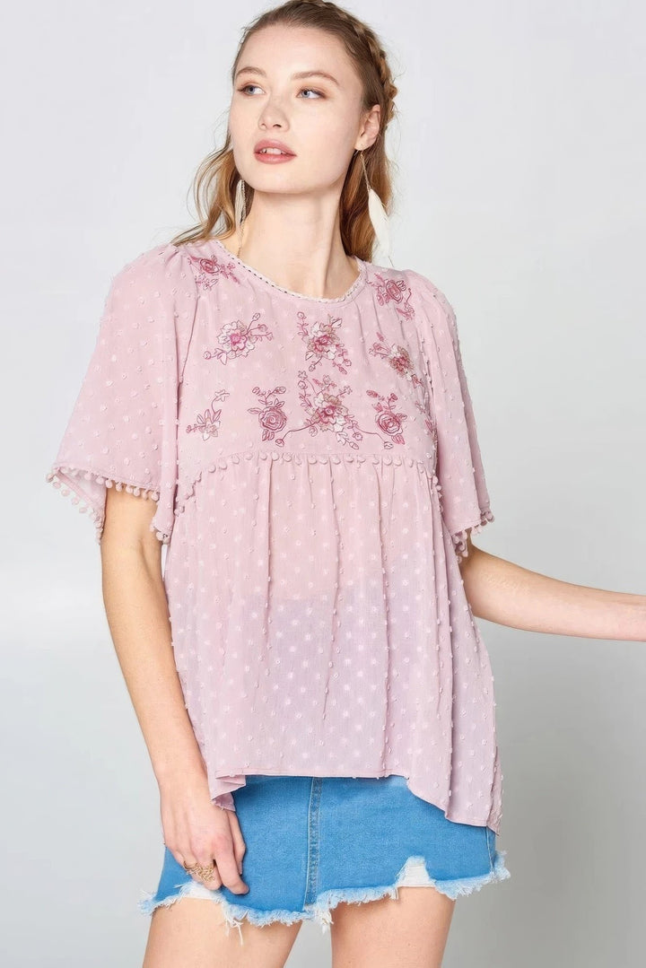 This Detailed Lace Trimmed Bubble Chiffon Blouse Image 1