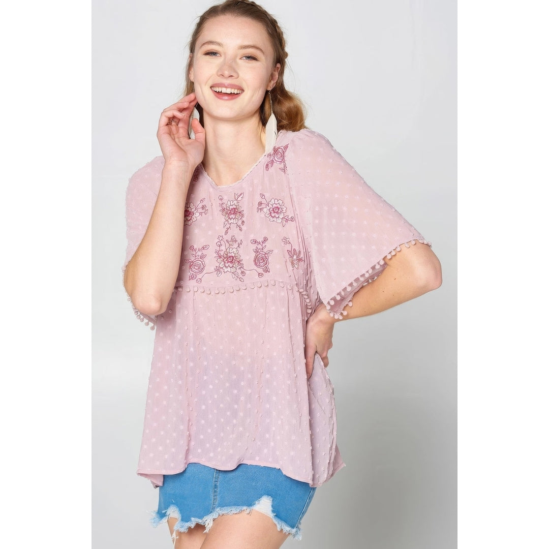 This Detailed Lace Trimmed Bubble Chiffon Blouse Image 3