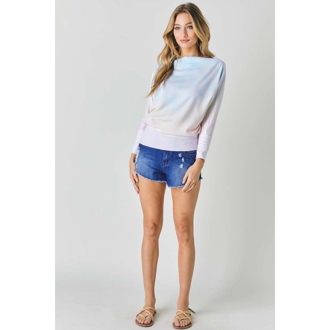 Tie Dye Knit Boatneck Elastic Hem Top Image 2