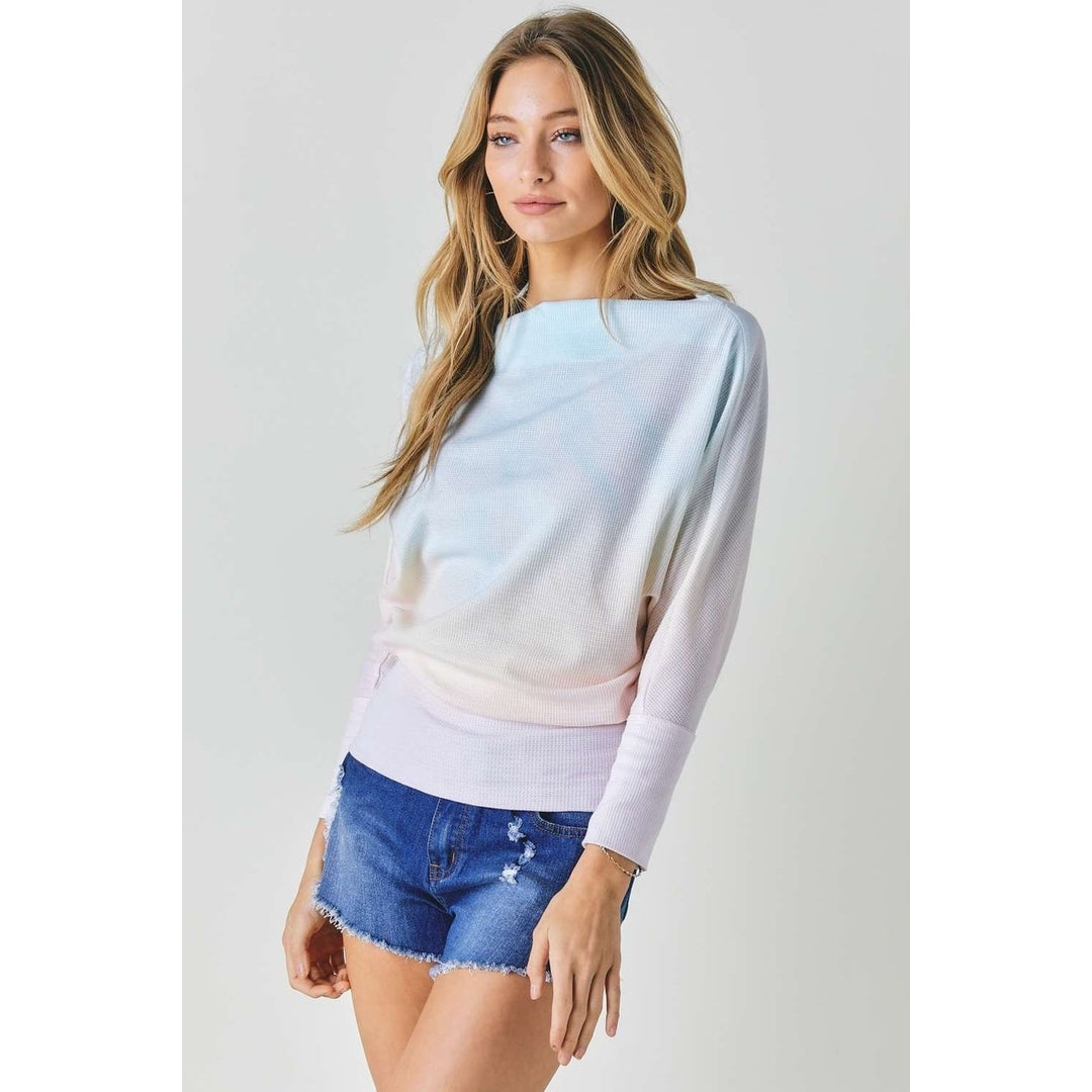 Tie Dye Knit Boatneck Elastic Hem Top Image 3