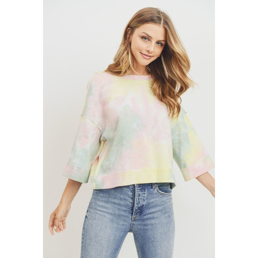 Tie Dyed 3/4 Sleeve Round Neck Top Image 1