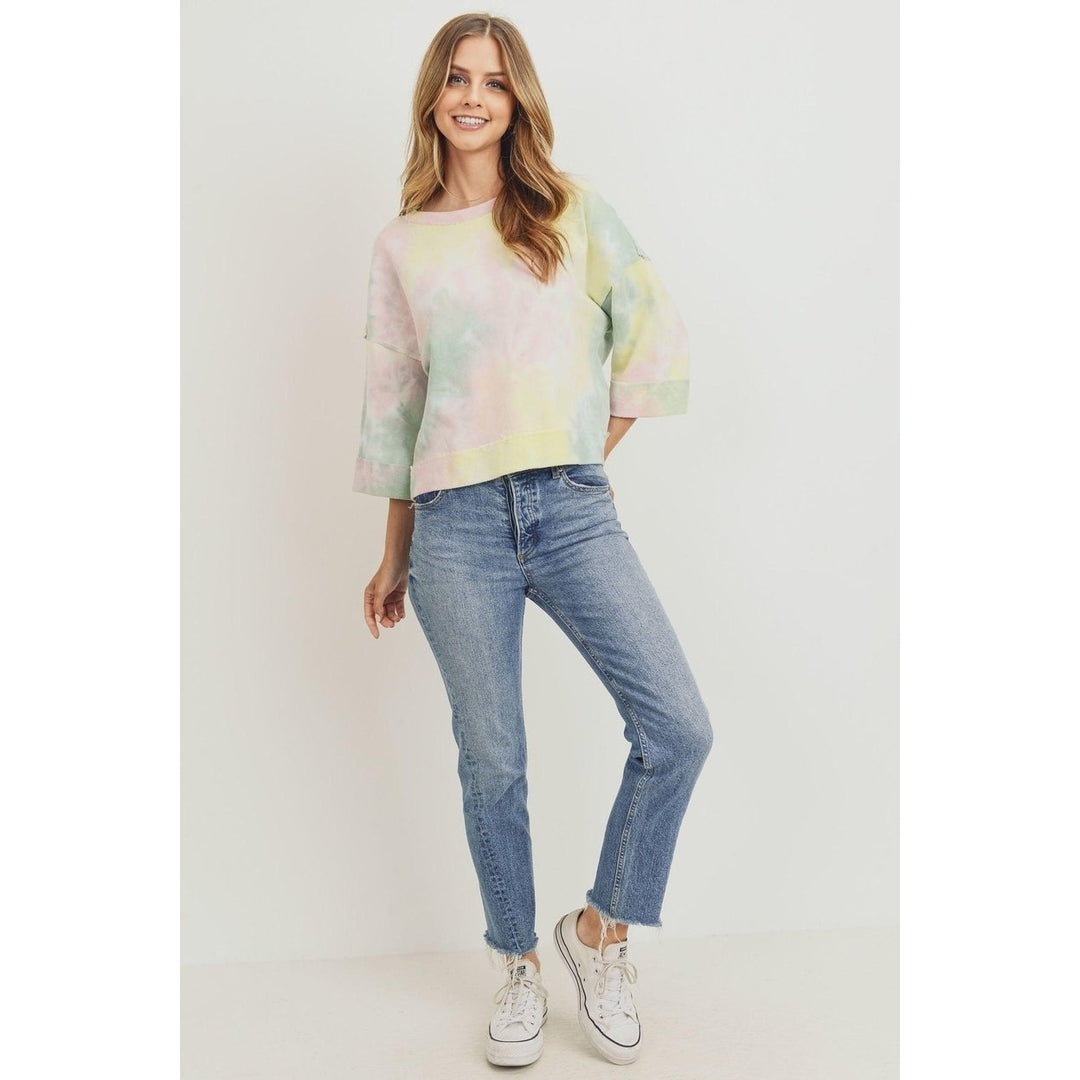 Tie Dyed 3/4 Sleeve Round Neck Top Image 2