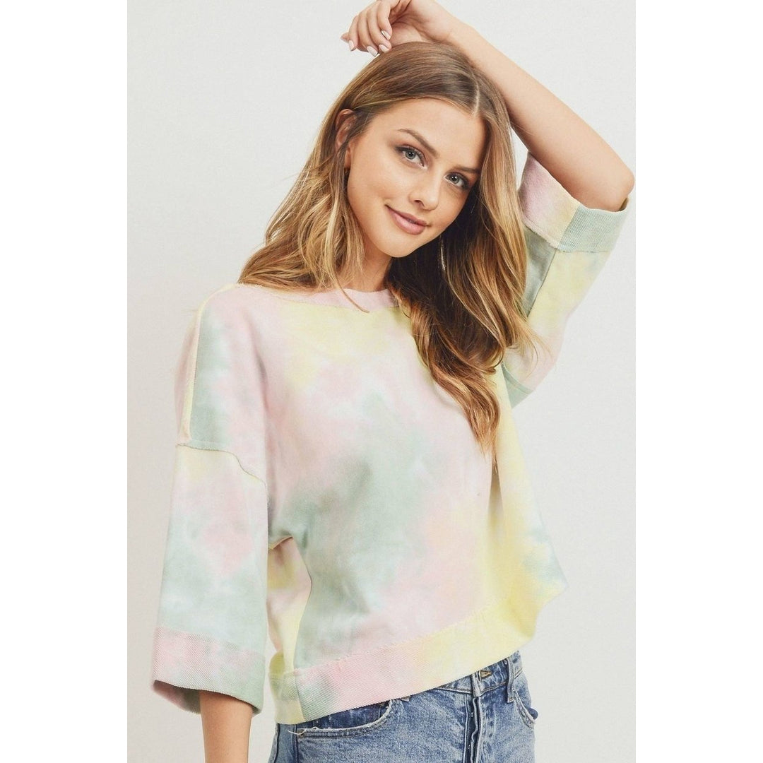 Tie Dyed 3/4 Sleeve Round Neck Top Image 3