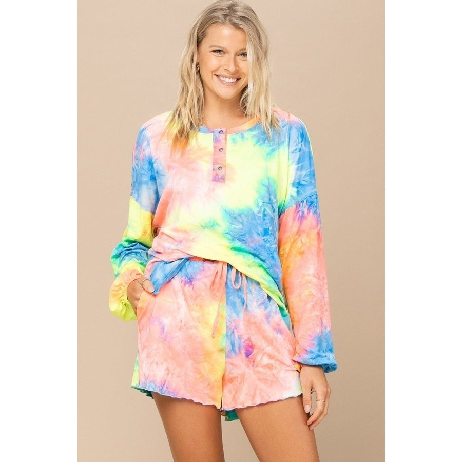 Tie-dye Printed Knit Top And Shorts Set Image 1