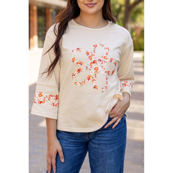 Flower Exposed Seam Wide Sleeve Top Image 9