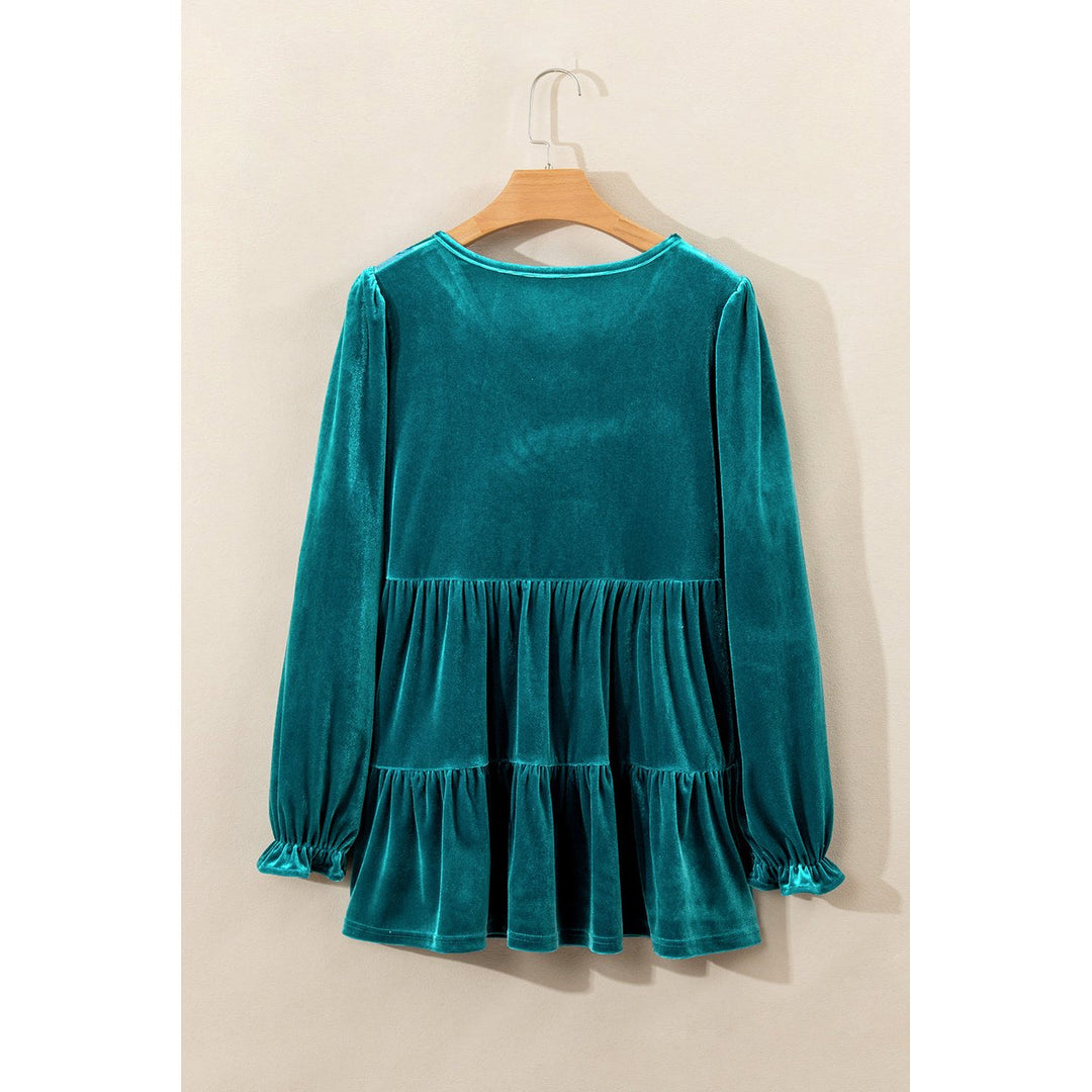 Jasmine Velvet V Neck Puff Sleeve Blouse Image 9