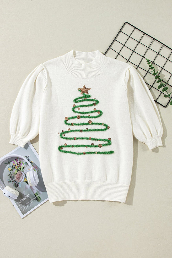 Tinsel Christmas Tree Puff Sleeve Sweater Image 9