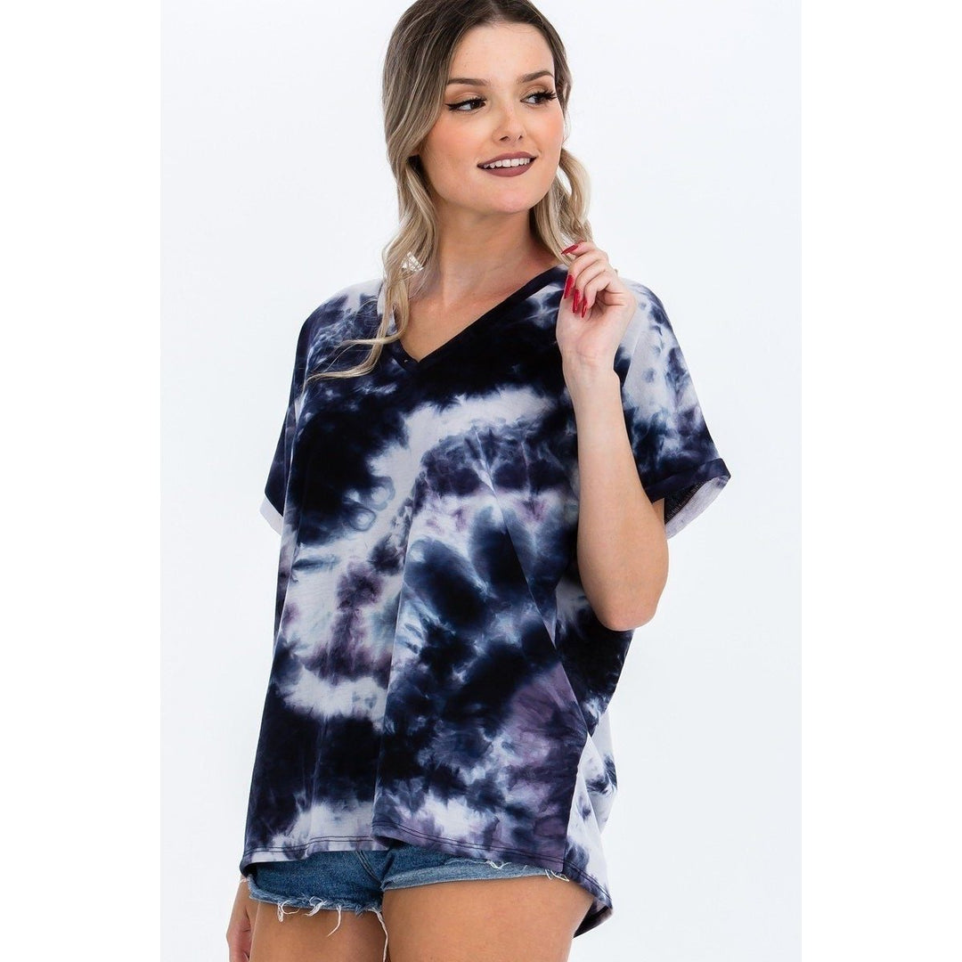 Tie-dye Top Featured In A V-neckline And Cuff Sort Sleeves Image 2