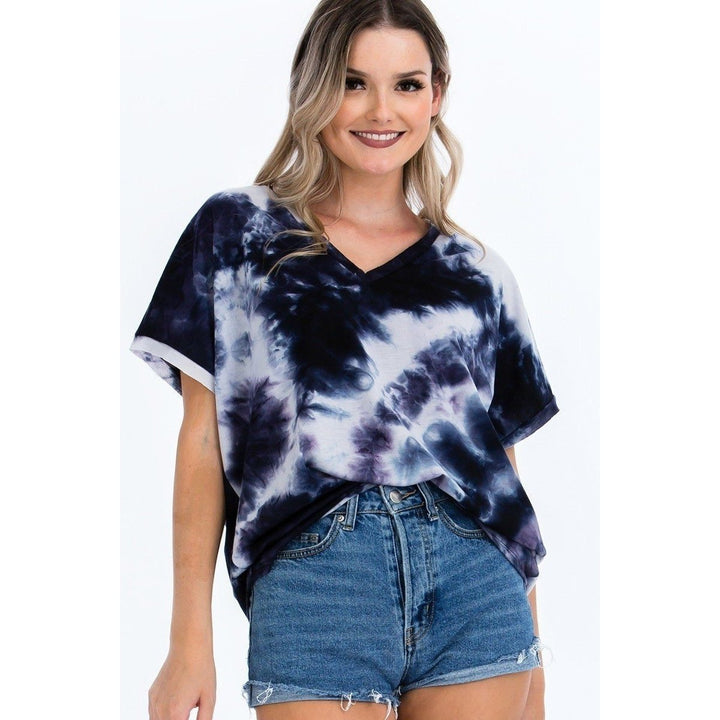 Tie-dye Top Featured In A V-neckline And Cuff Sort Sleeves Image 3