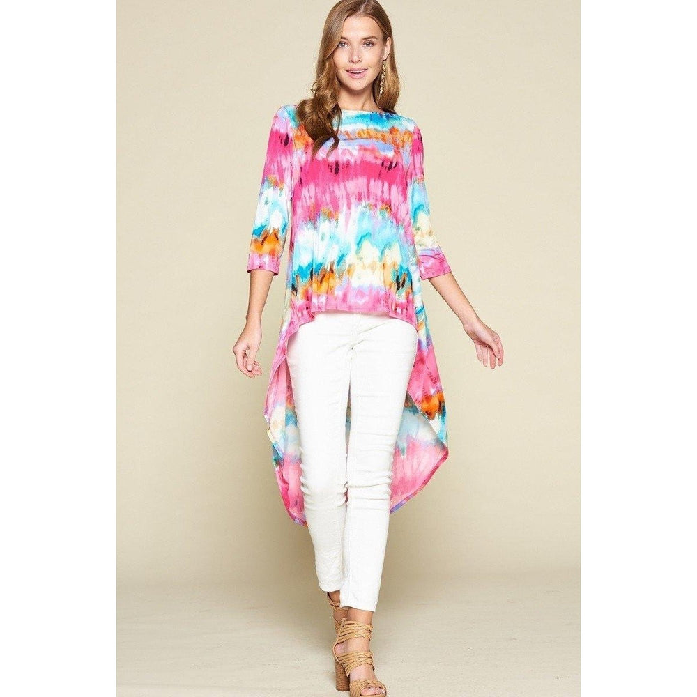 Tie-dye Venechia High Low Fashion Top With 3/4 Sleeves Image 2