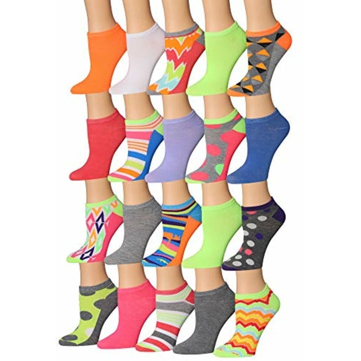 Tipi Toe Womens 20 Pairs Colorful Patterned Low Cut/No Show Socks Image 1