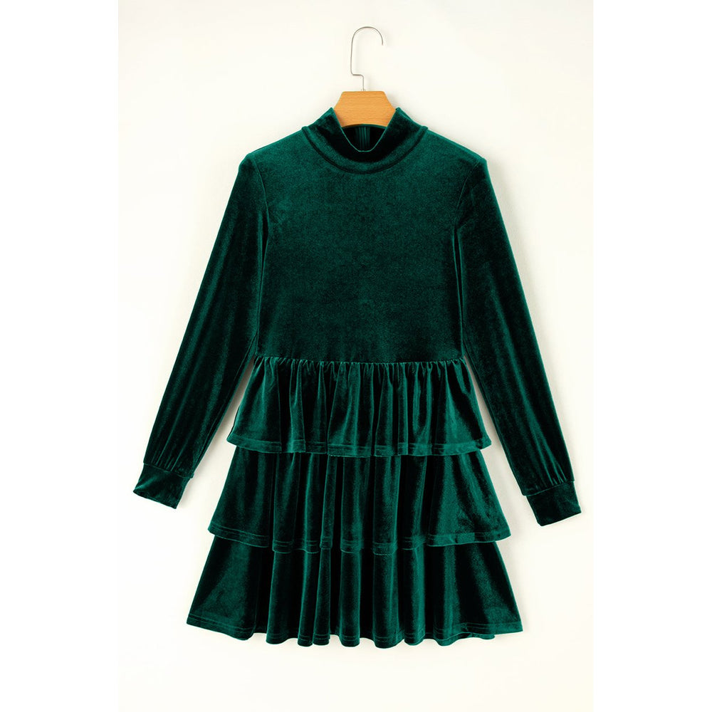 Amy Velvet High Neck Tiered Ruffle Dress Image 2