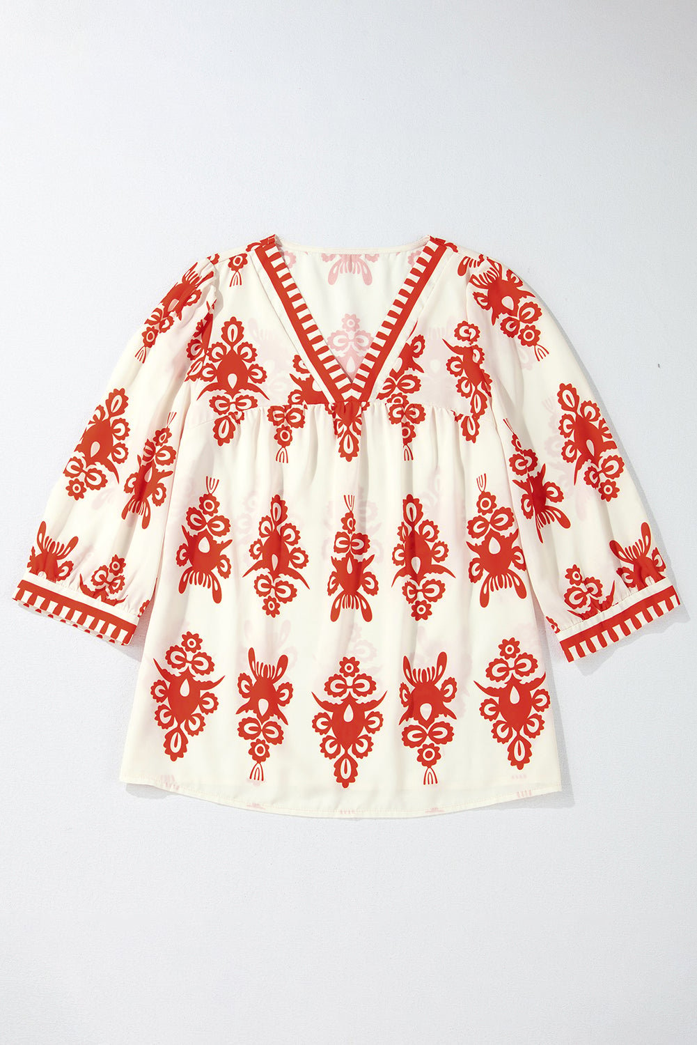 Vintage Geometric Printed V Neck Blouse Image 8