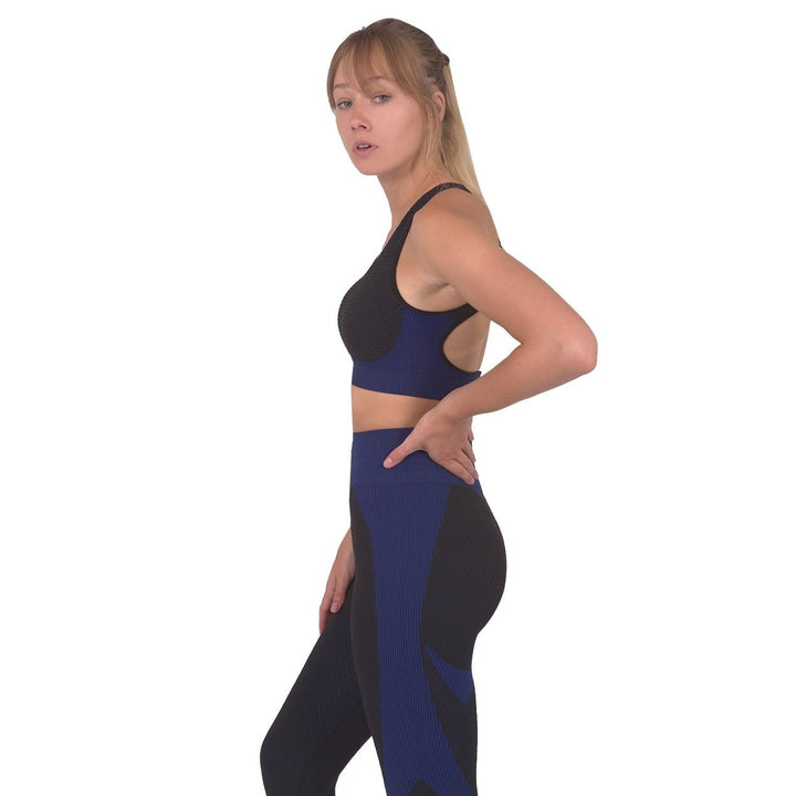 Trois Seamless Sports Bra - Black with Navy Image 1