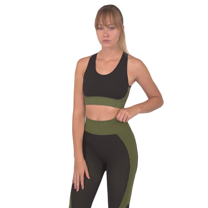 Trois Seamless Sports Bra - Black with Green Image 2