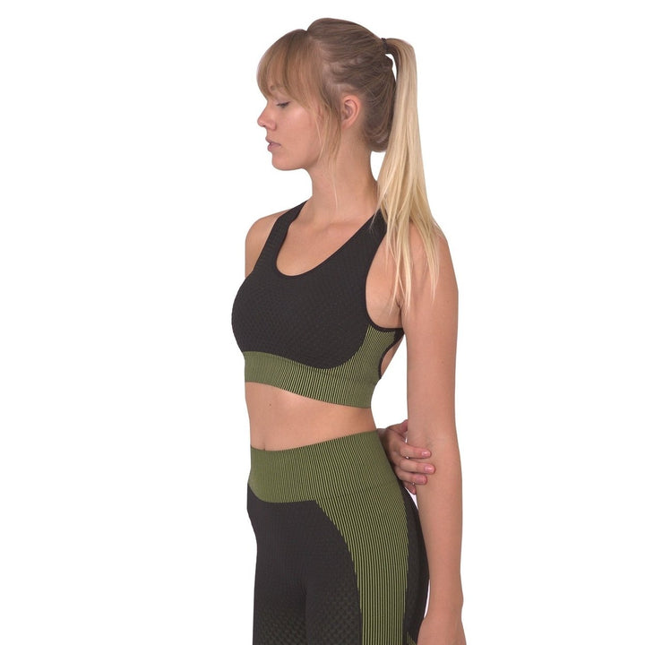 Trois Seamless Sports Bra - Black with Green Image 3