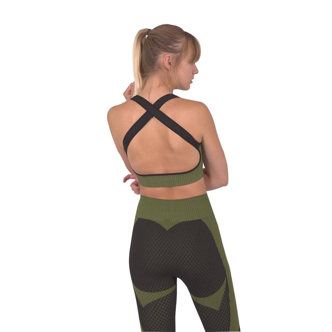 Trois Seamless Sports Bra - Black with Green Image 4