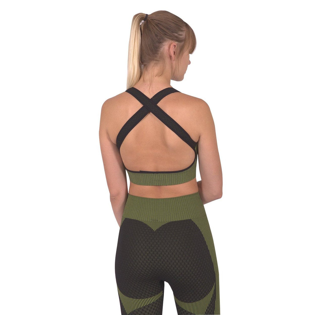 Trois Seamless Sports Bra - Black with Green Image 4