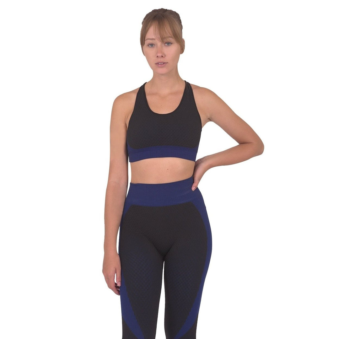 Trois Seamless Sports Bra - Black with Navy Image 4