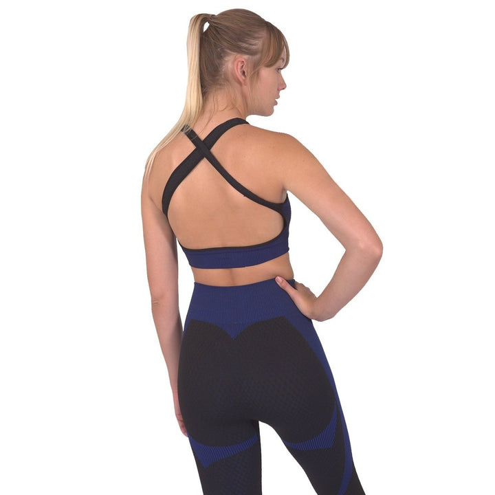 Trois Seamless Sports Bra - Black with Navy Image 6