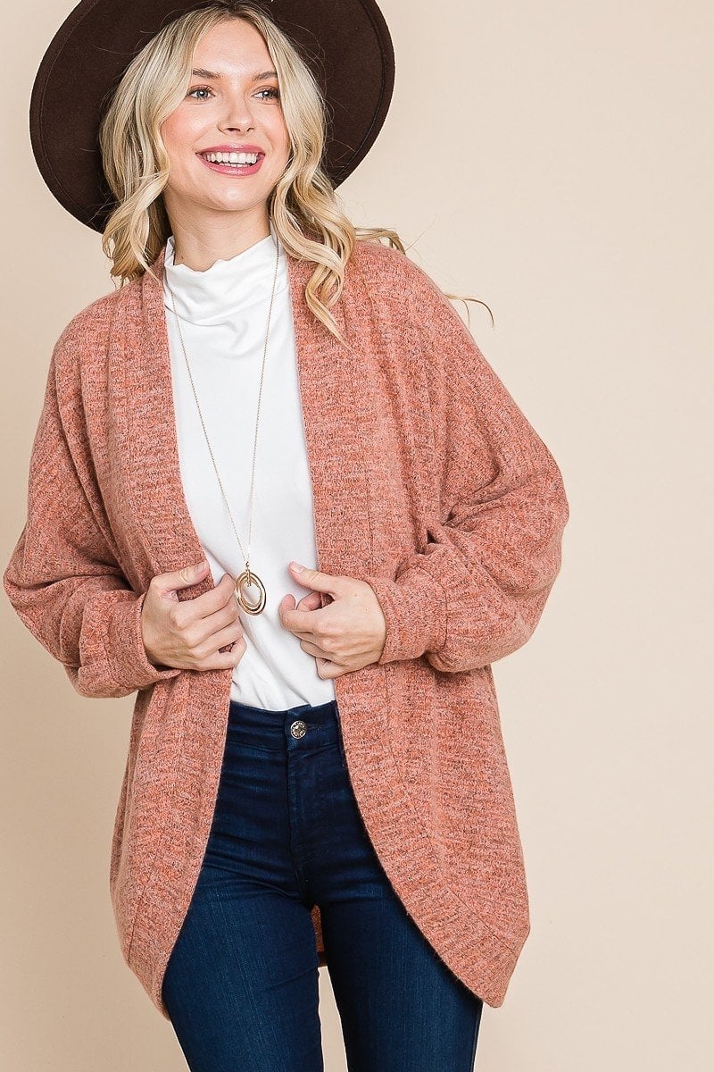 Two Tone Open Front Warm And Cozy Circle Cardigan With Side Pockets Image 2