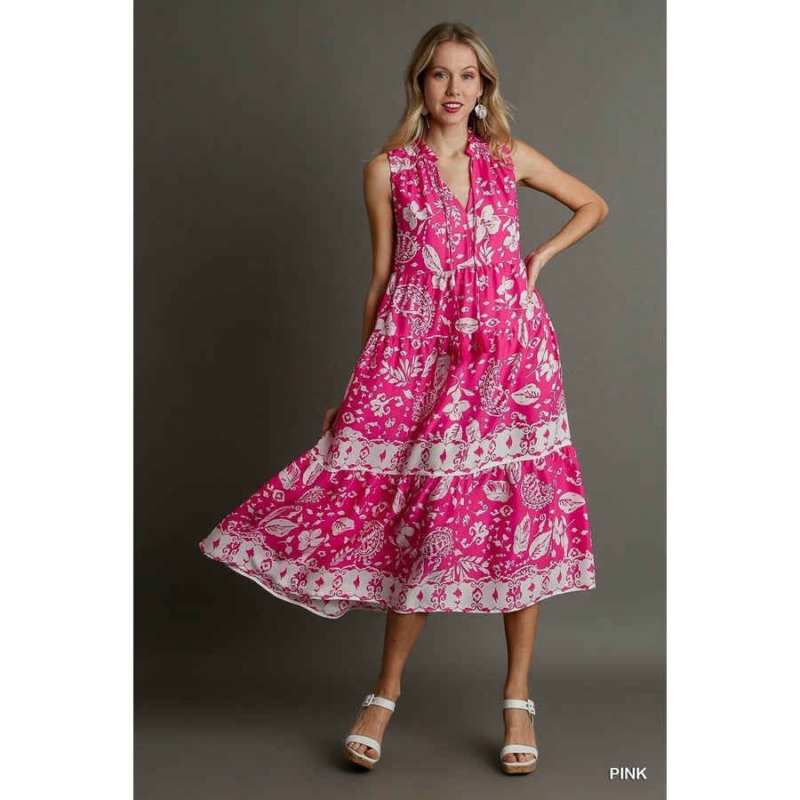 Two Tone Floral Paisley Sleeveless Midi Dress Image 1