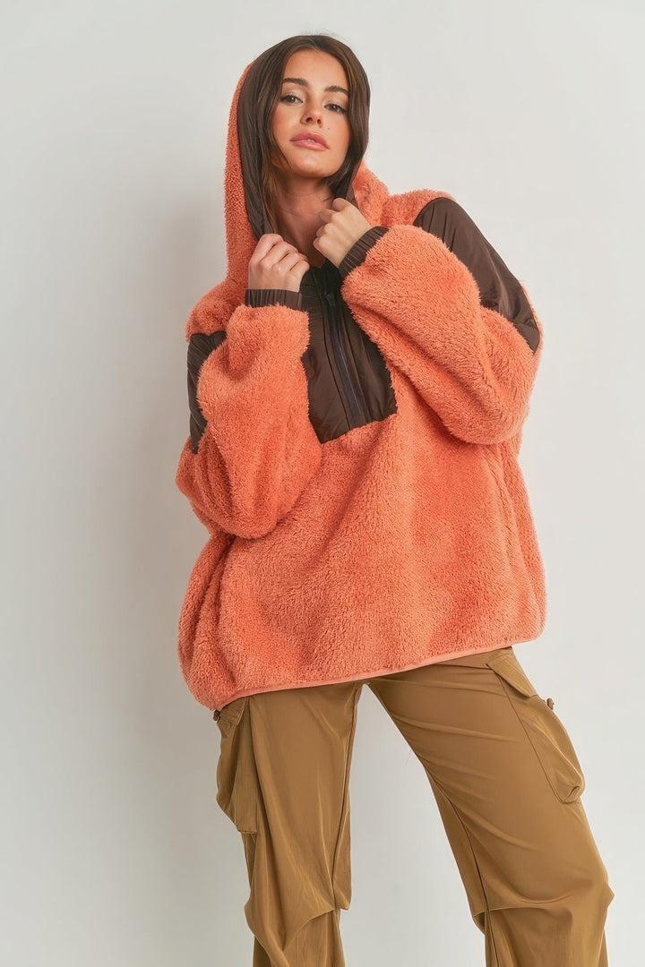 Two-toned Cozy Hooded Sweater Image 1