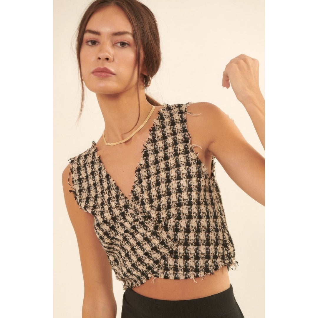 V Neckline Plaid Woven Vest Image 3