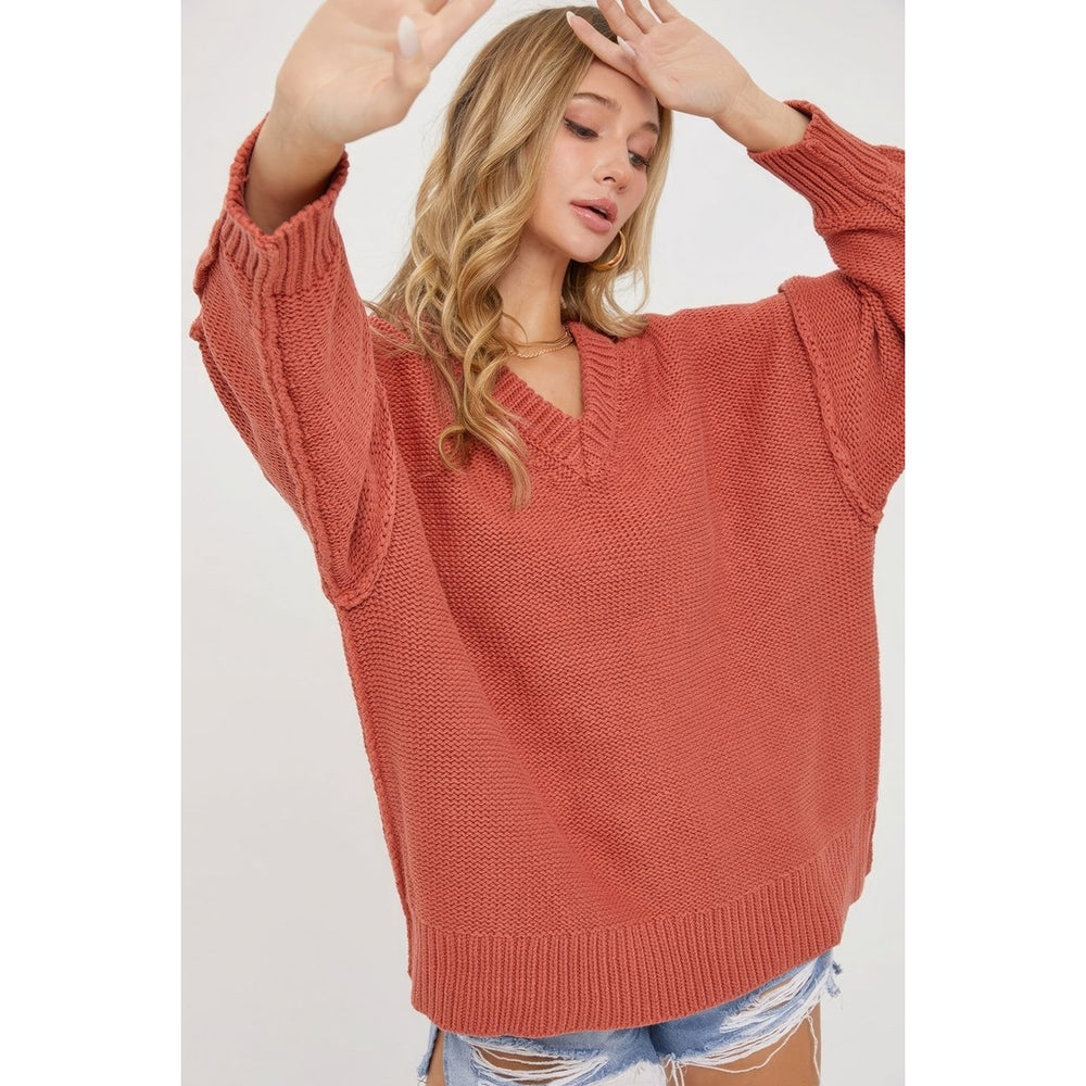 V Neck Oversized Sweater Image 2