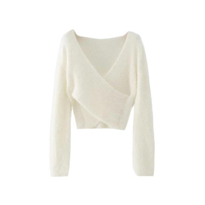 Fuzzy Knit Crisscross Cropped Sweater Image 1