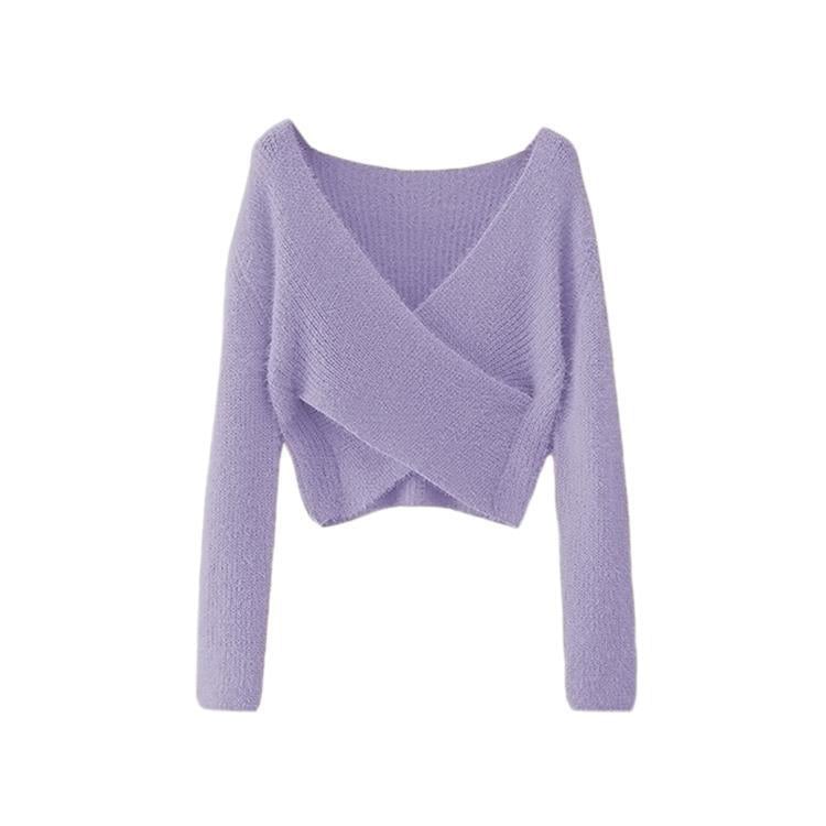 Fuzzy Knit Crisscross Cropped Sweater Image 1