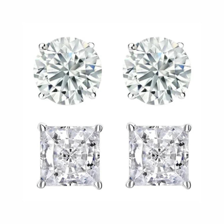 Paris Jewelry 14K White Solid Gold Created White Diamond 1/4Ct 1/2Ct 1Ct 2Ct 3CT Round And Princess Stud Earrings 2 Image 1