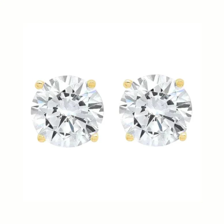 Paris Jewelry 14K Yellow Solid Gold Created White Diamond 1/4Ct 1/2Ct 1Ct 2Ct 3Ct Round And Princess Stud Earrings 2 Image 2