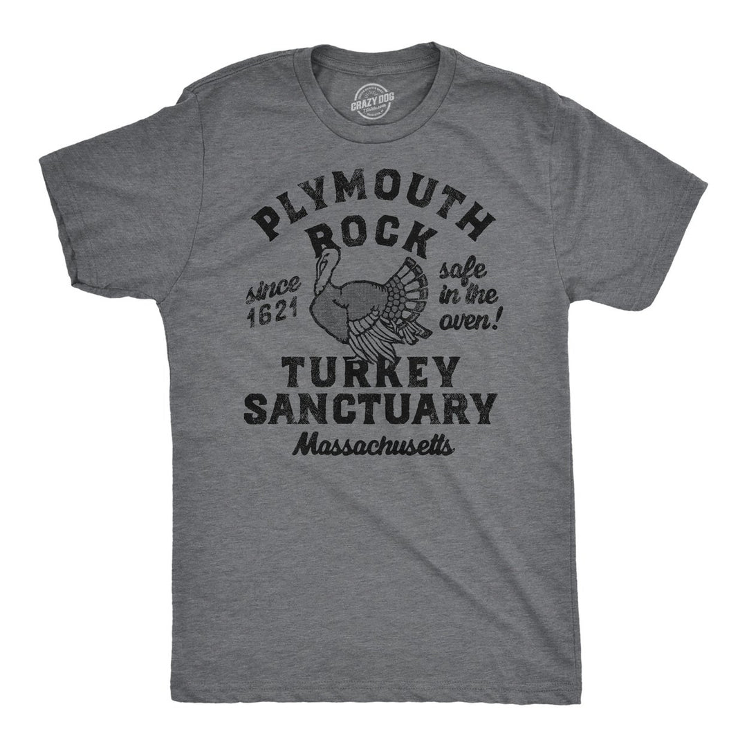 Mens Funny T Shirts Plymouth Rock Turkey Sanctuary Sarcastic Thanksgiving Graphic Tee For Men Image 1