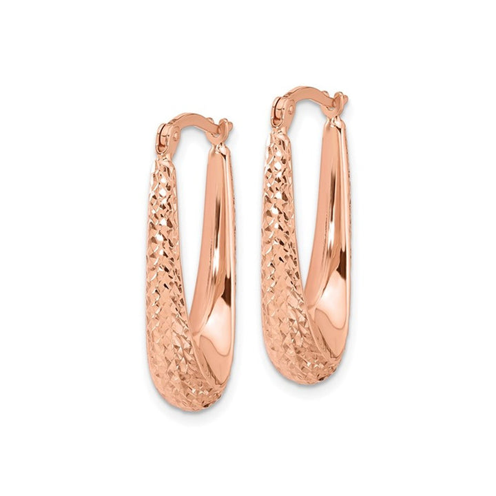 14K Rose Pink Gold Polished Diamond-cut Hoop Earrings Image 3