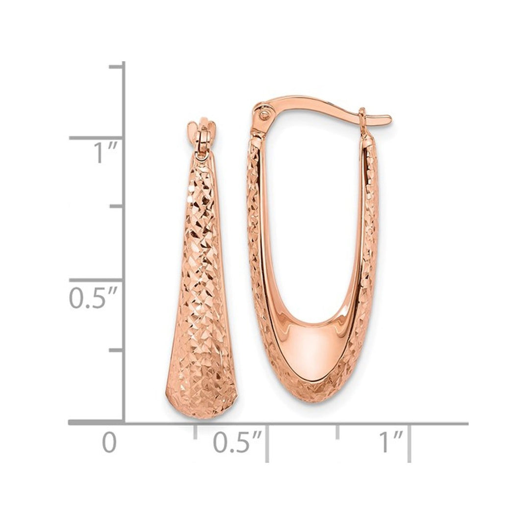 14K Rose Pink Gold Polished Diamond-cut Hoop Earrings Image 4