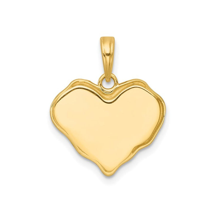 14K Yellow Gold Brushed Butterfly and Flowers Heart Pendant Charm (NO Chain) Image 4