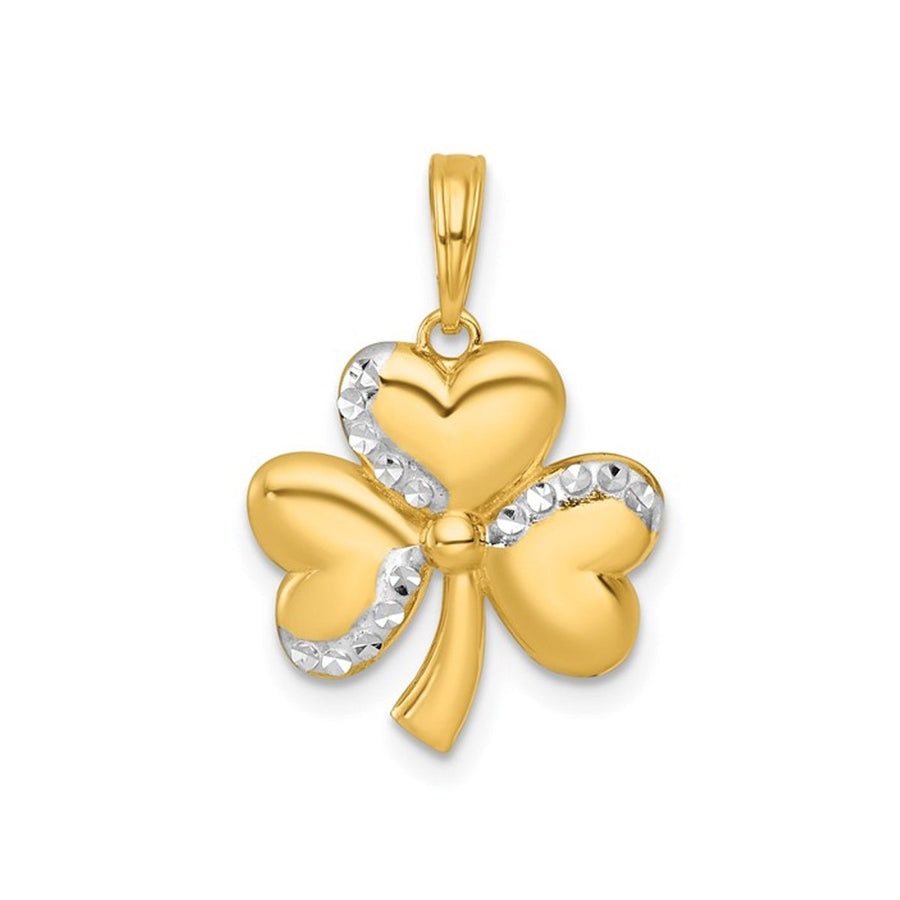 14K Yellow Gold Polished 3-Leaf Clover Heart Charm Pendant (NO Chain) Image 1