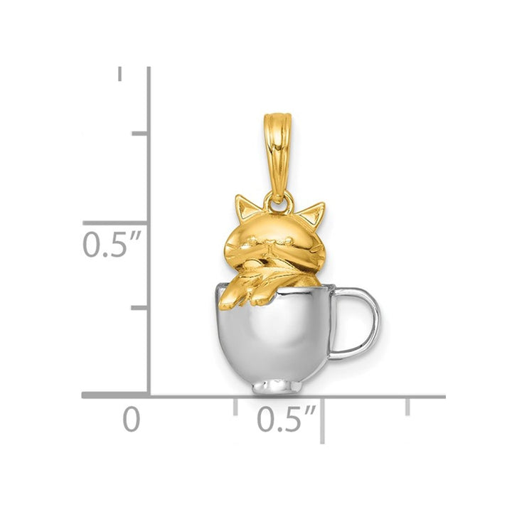 14K Yellow and White Gold Cat in a Mug Charm Pendant (No Chain) Image 3